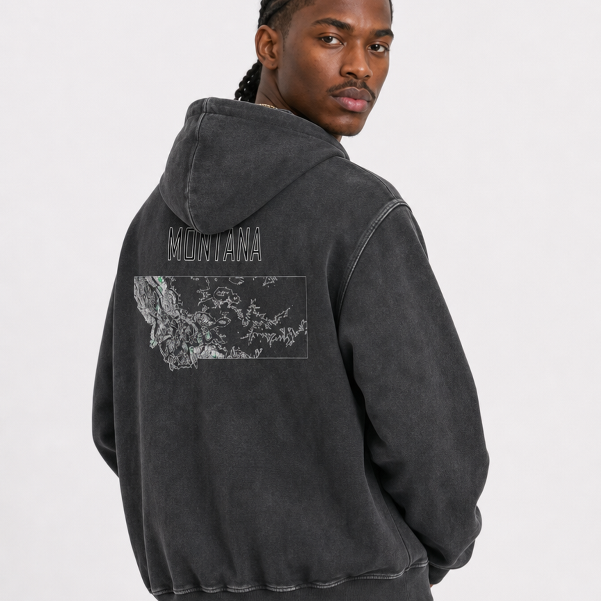 Unisex Montana Contour Topographic Oversized Fleece Hoodie