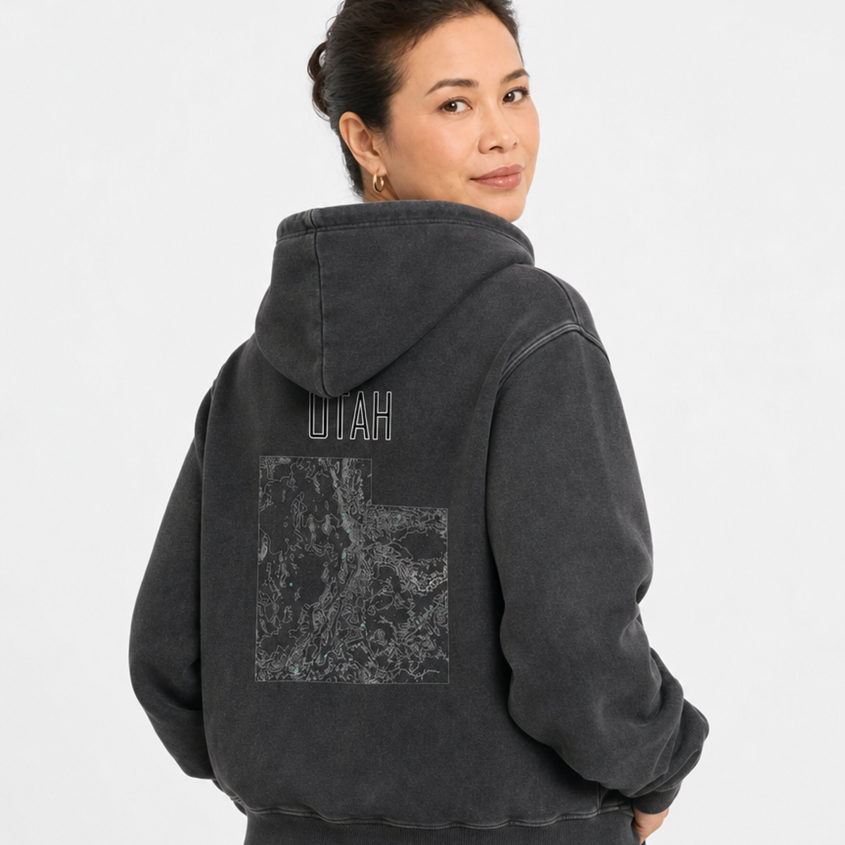 Unisex Utah Contour Topographic Oversized Fleece Hoodie