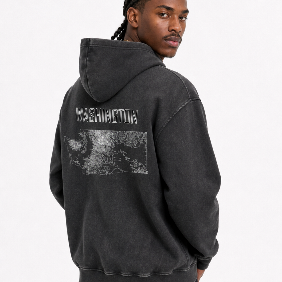 Unisex Washington Contour Topographic Oversized Fleece Hoodie