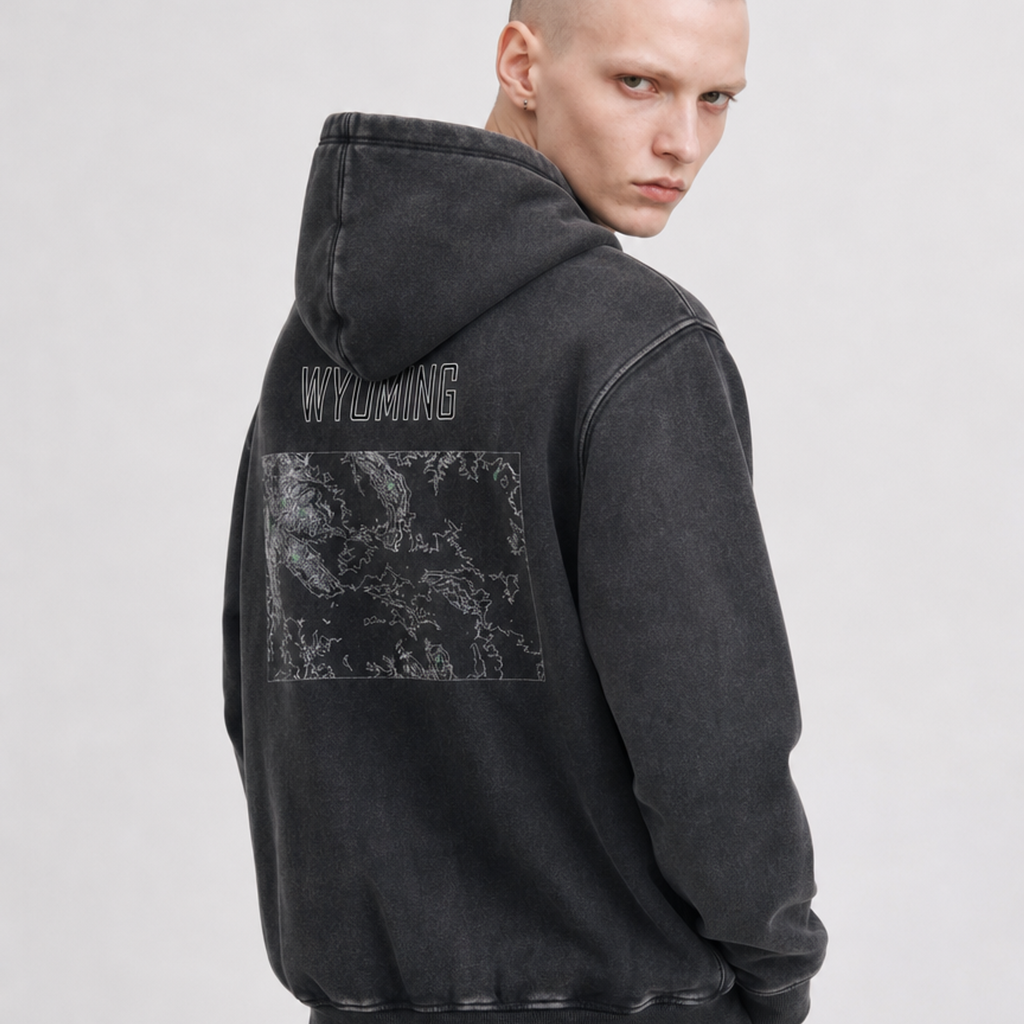 Unisex Wyoming Contour Topographic Oversized Fleece Hoodie